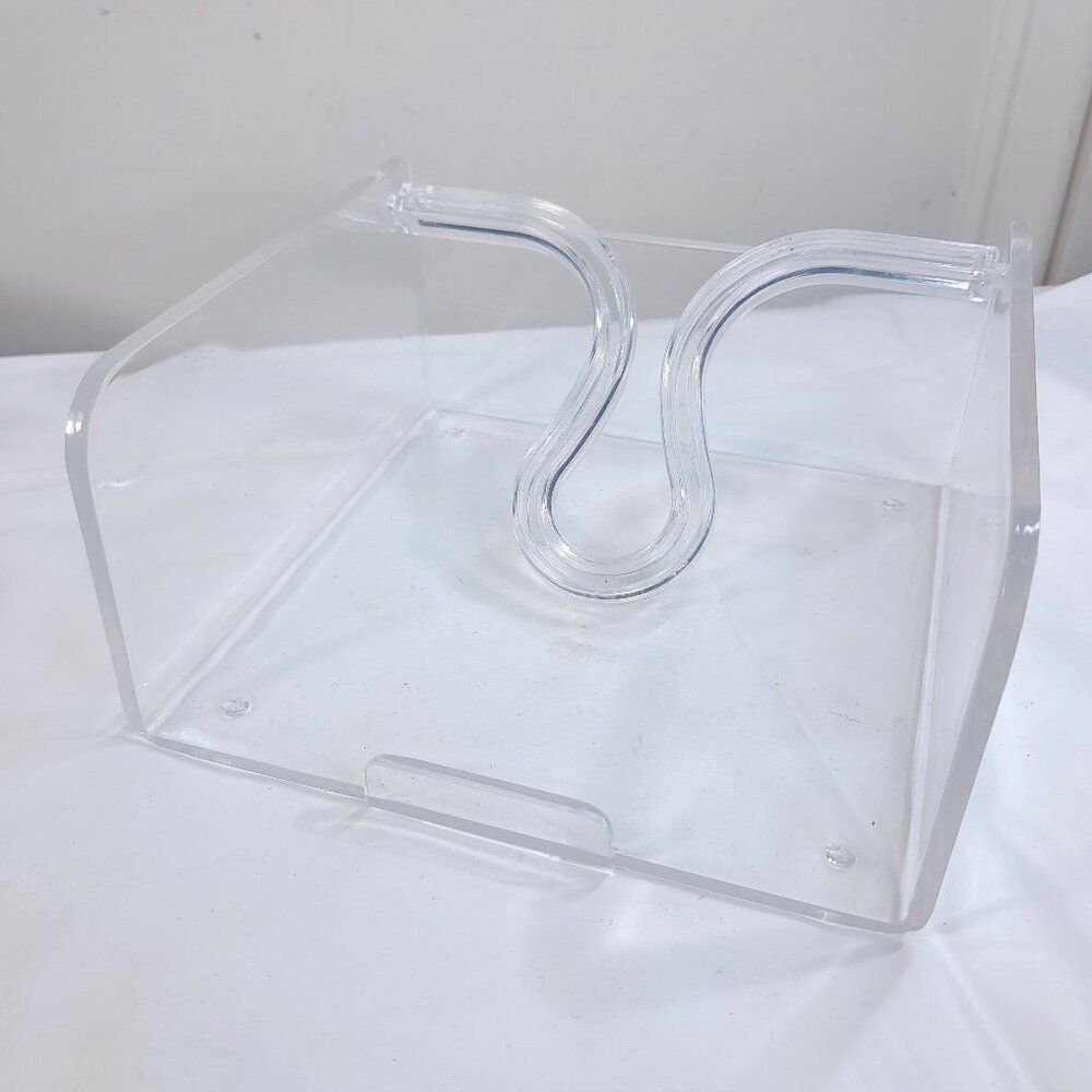 Vintage NCC Lucite COCKTAIL  Napkin Holder Butler clear Plastic Acrylic 1990 mod